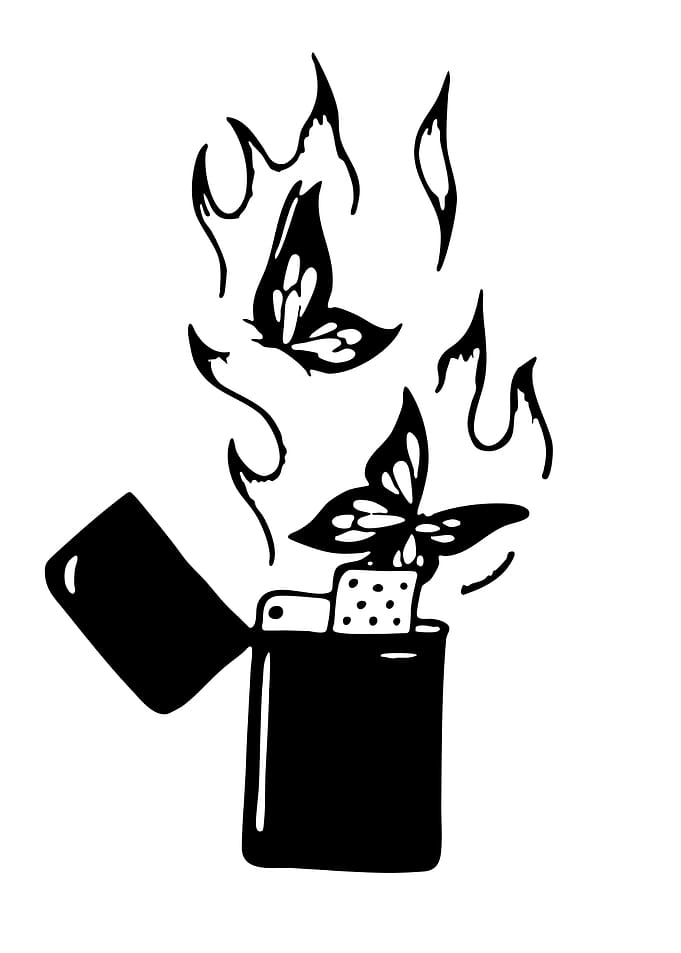 Lighter with Butterflies and Flames