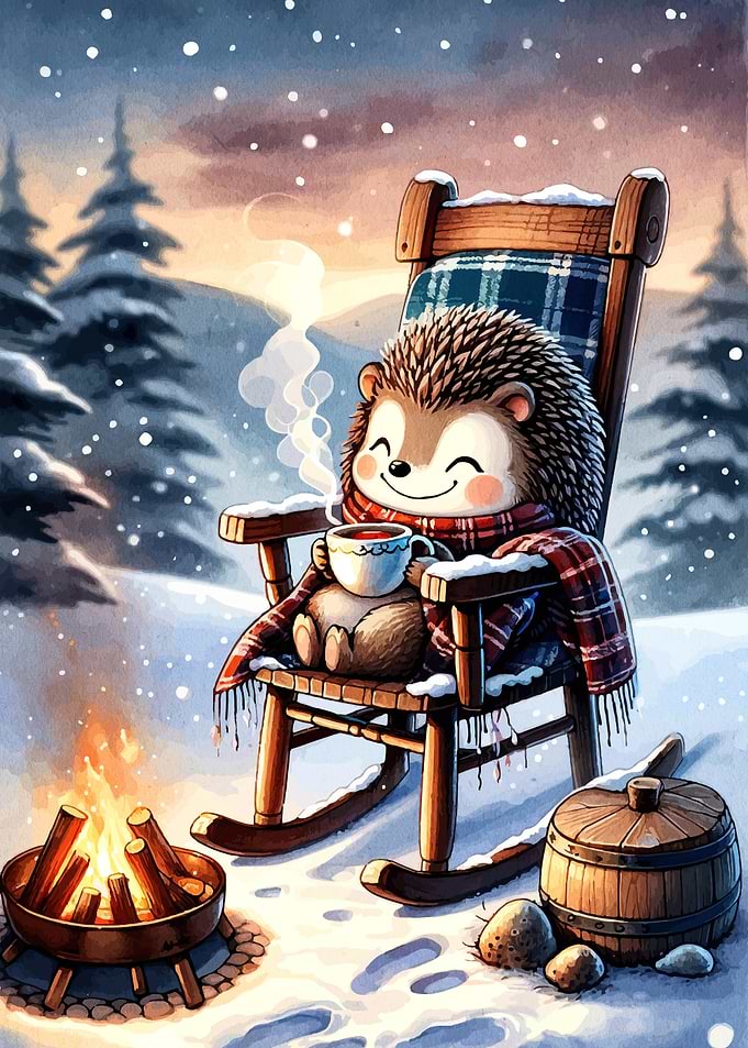 Cozy Winter Hedgehog by Fire