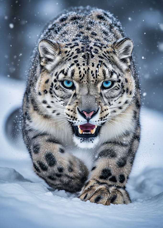 Snow Leopard Approaching in Winter