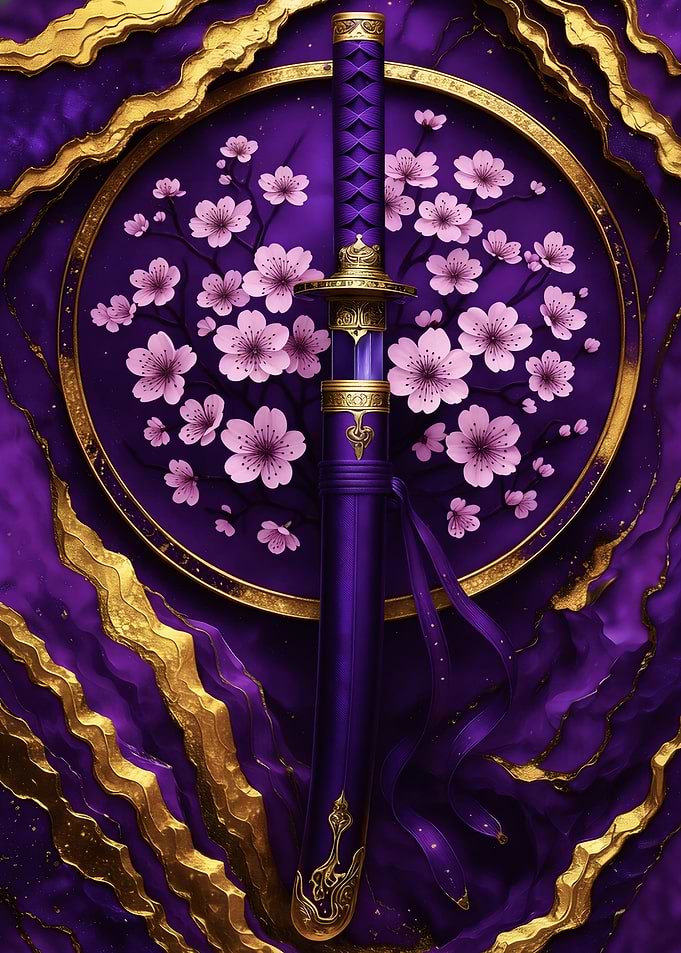 Kintsugi Purple Katana with Cherry Blossoms