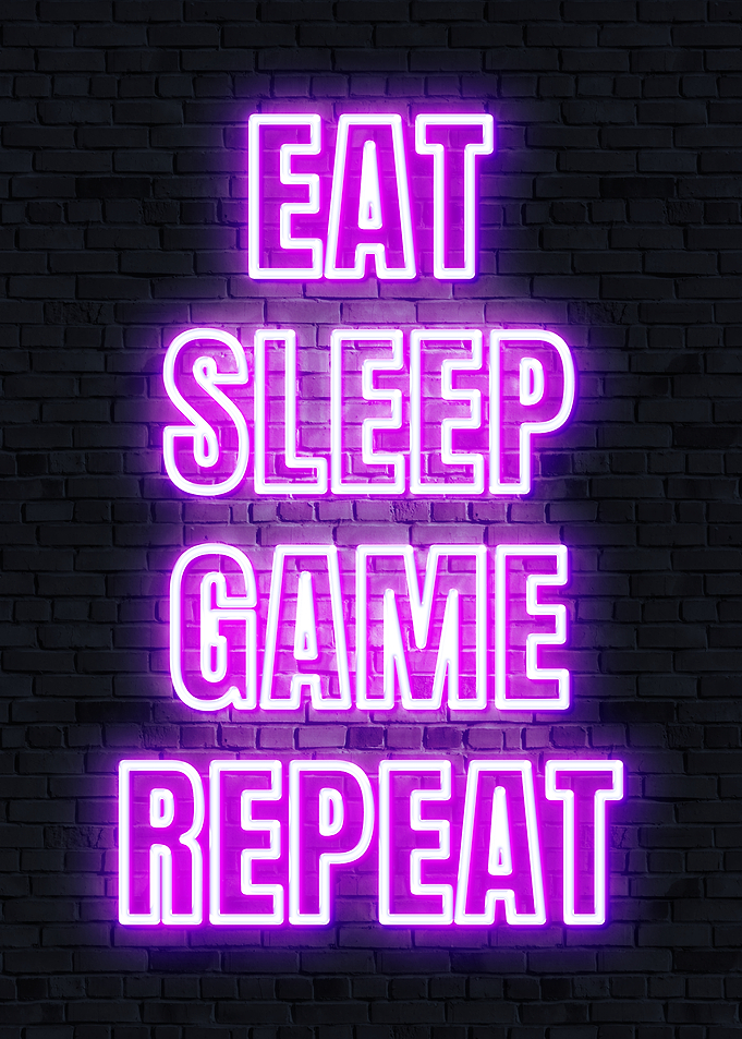 Eat Sleep Game Repeat Neon Sign. Gaming poster