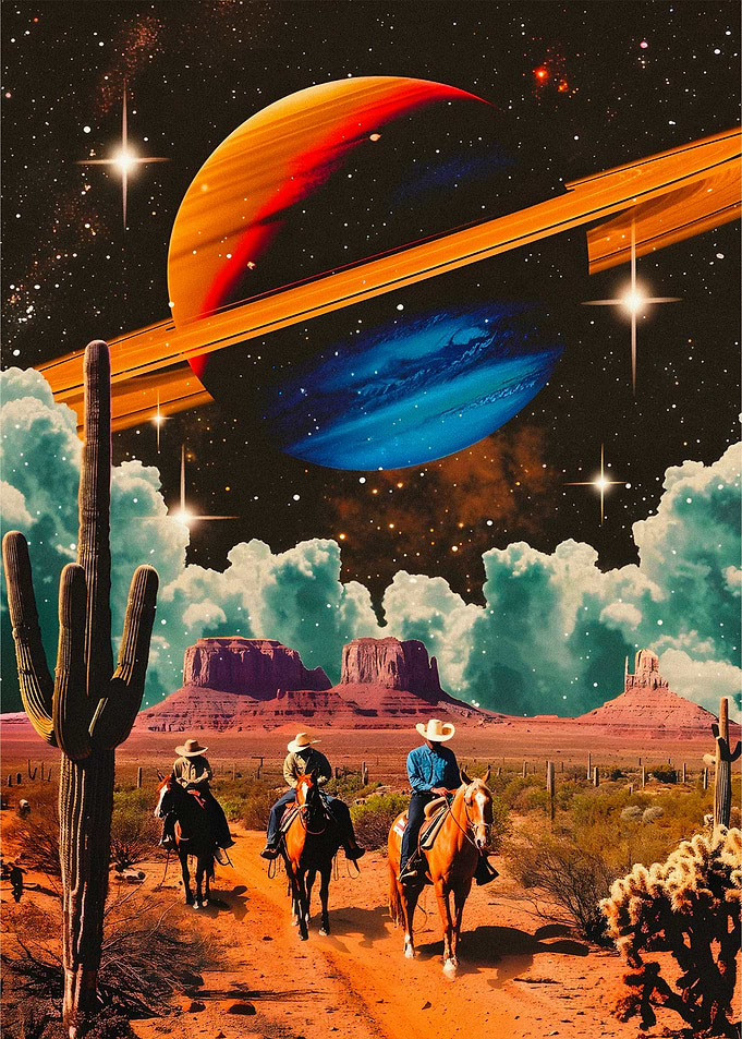Cosmic Cowboys in Desert Landscape