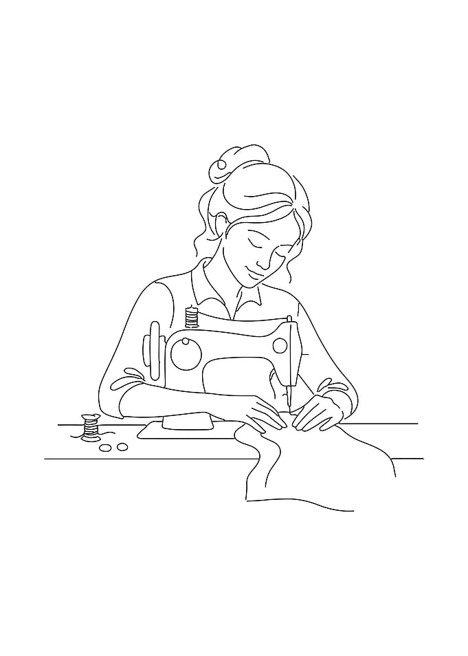 Woman Sewing Line Art Illustration