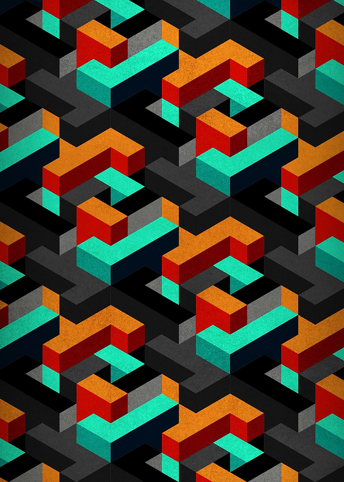 Isometric Geometric Pattern with Bold Colors