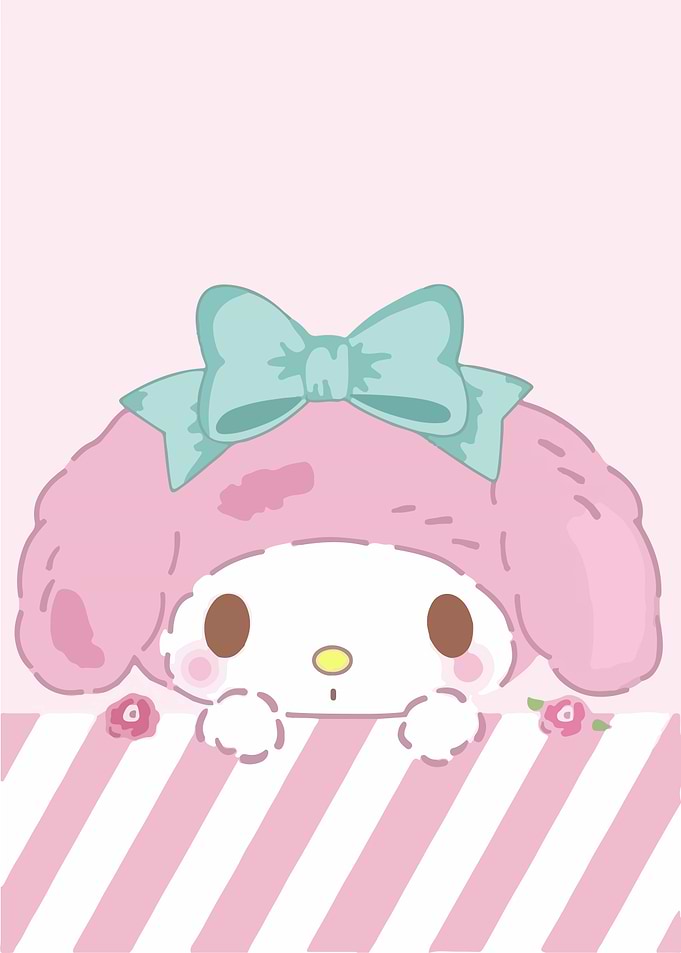 My Melody Peeking Over Striped Barrier