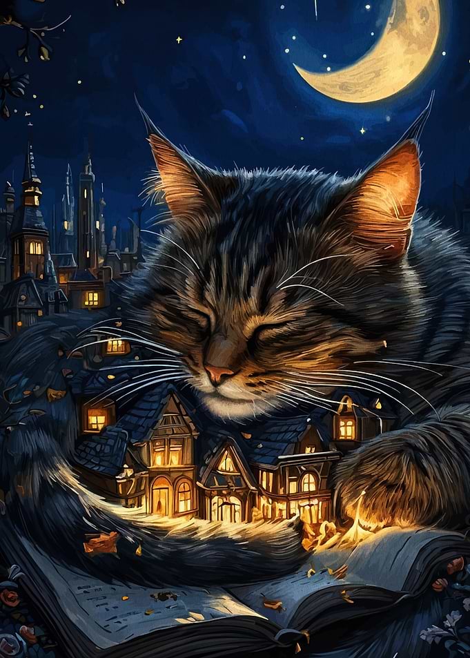 Giant Cat Sleeping on a Town