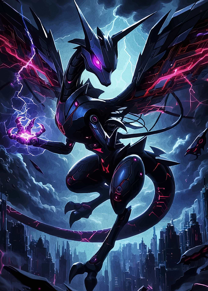 Cyberpunk Dragon Over Cityscape