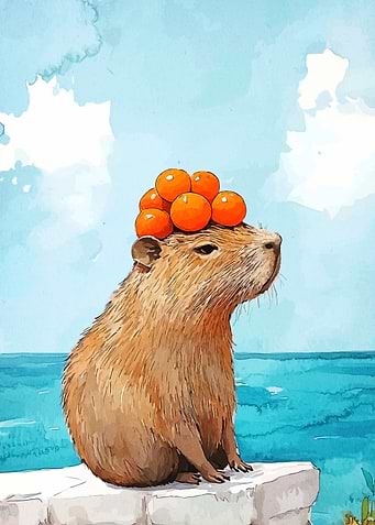 Capybara with Oranges Watercolor