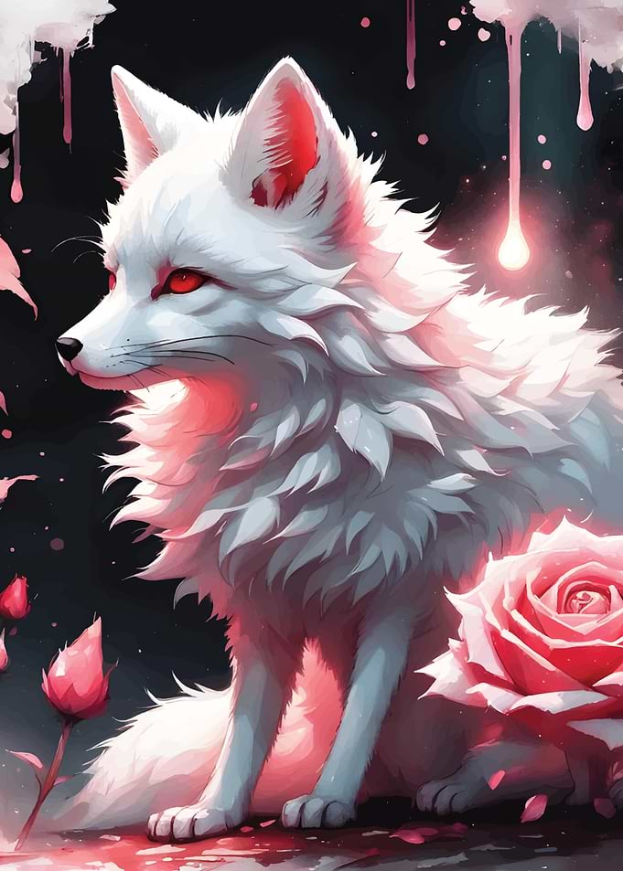 White Fox with Roses