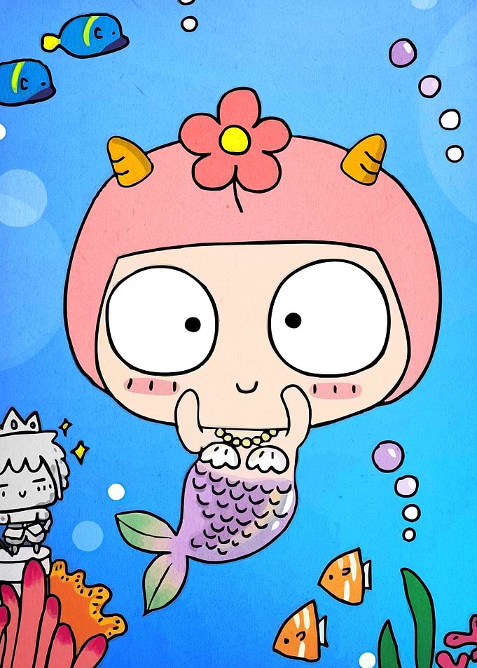 Cartoon Mermaid Blue Ocean