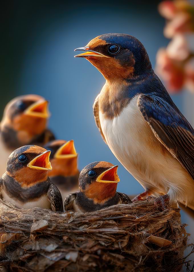 Swallow Family in Nest