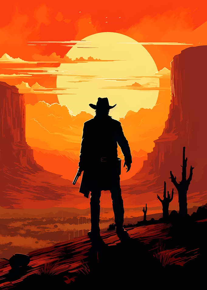 Western Cowboy Silhouette at Sunset