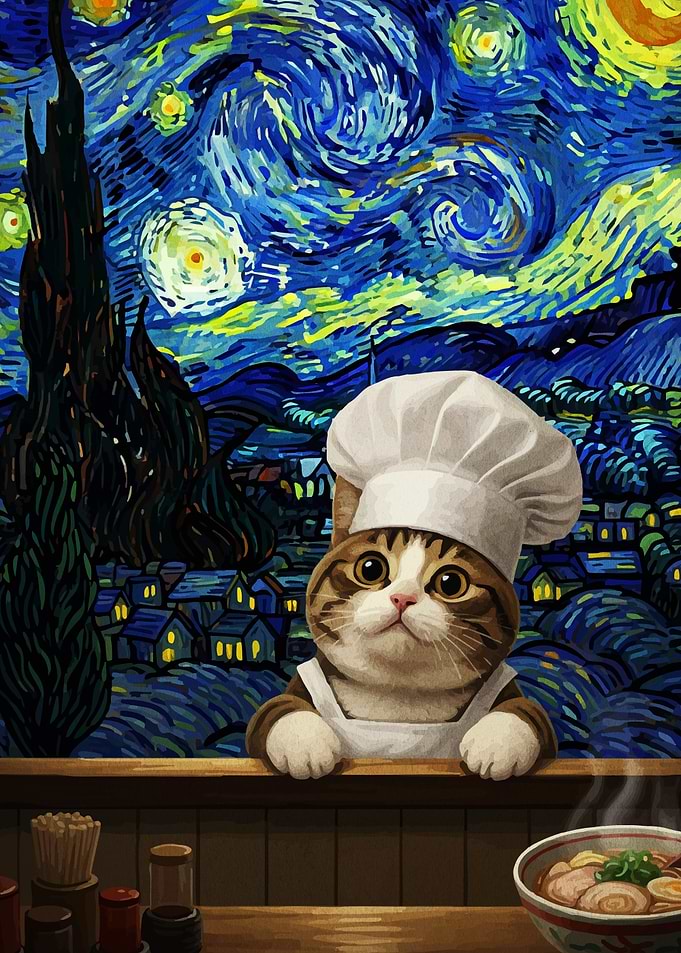 Cat Chef Van Gogh Style