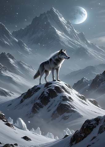 Wolf on Snowy Mountain Peak