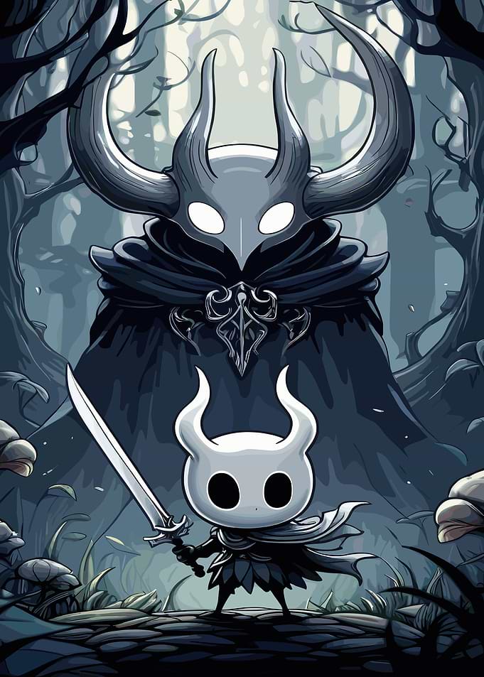 Hollow Knight characters in forest setting