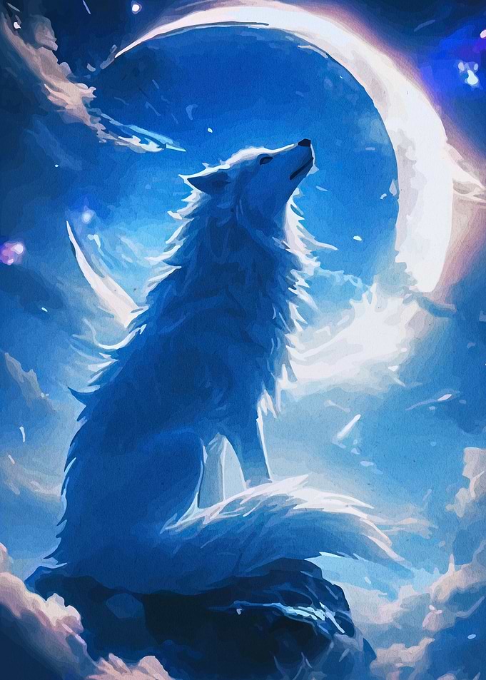White Wolf Howling at the Moon