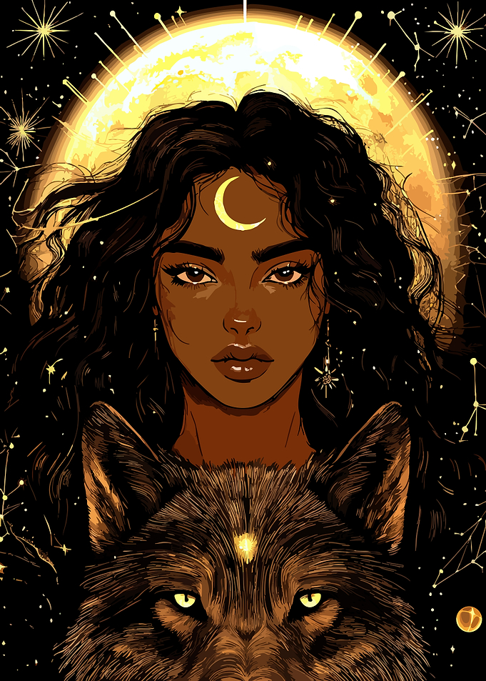 Celestial Woman with Wolf Companion