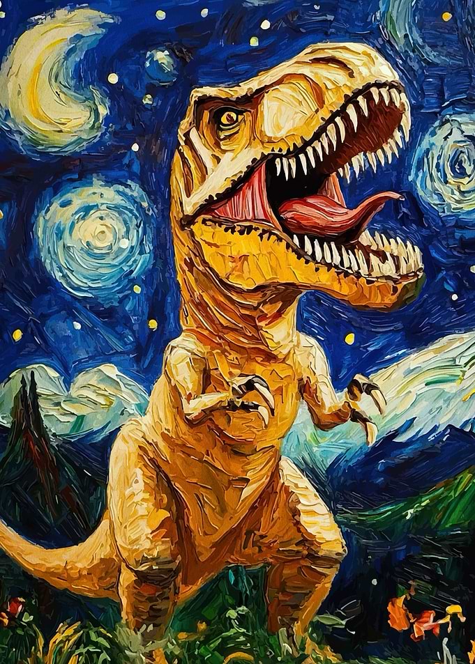 T-Rex in Starry Night Style