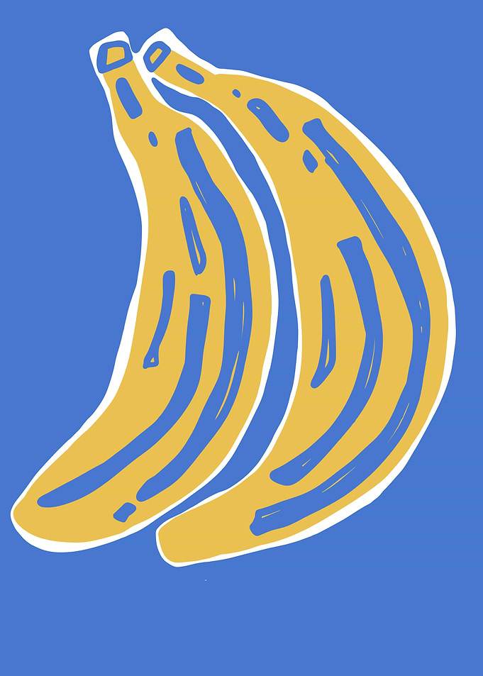 Two Bananas on Blue Background