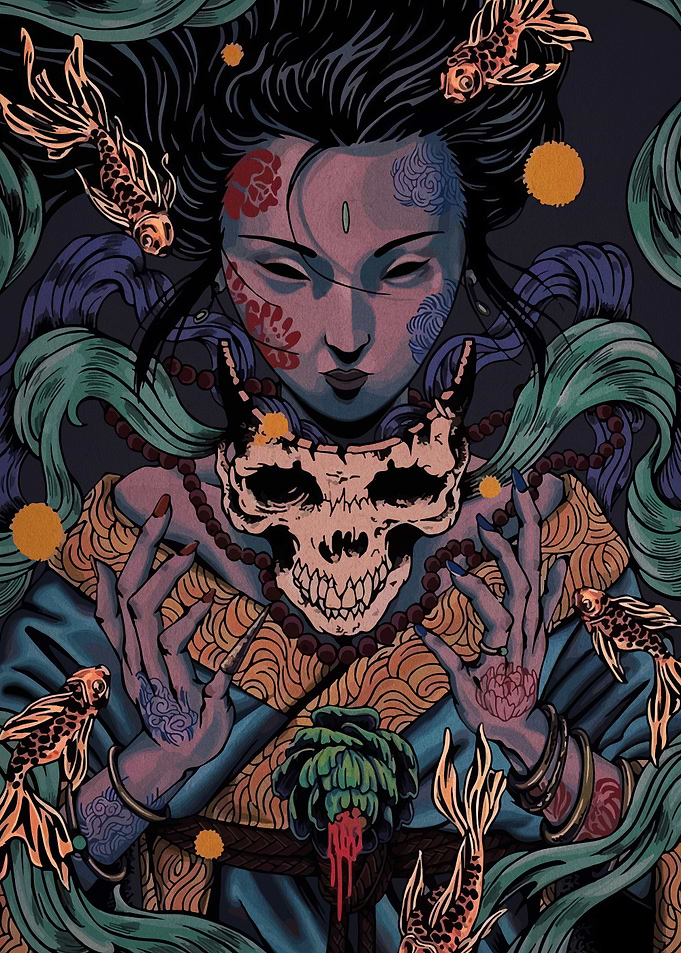 Mystic Woman with Skull Mask