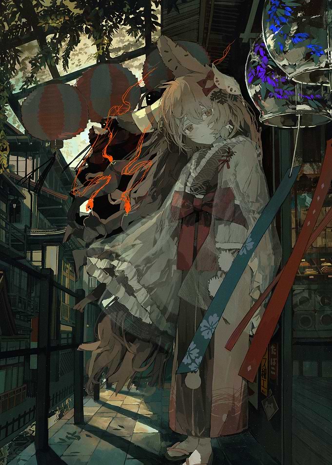 Anime Girl in Kimono at Festival
