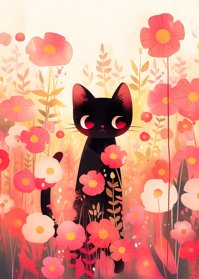 Black Cat in a Poppy Field