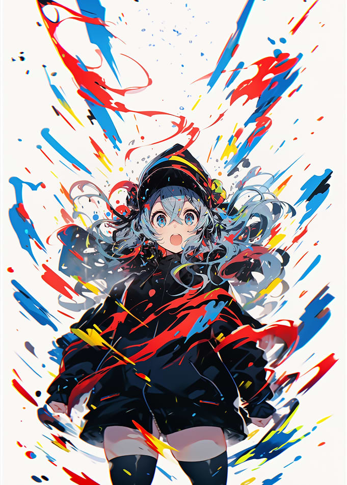 Anime Girl with Colorful Paint Splatters