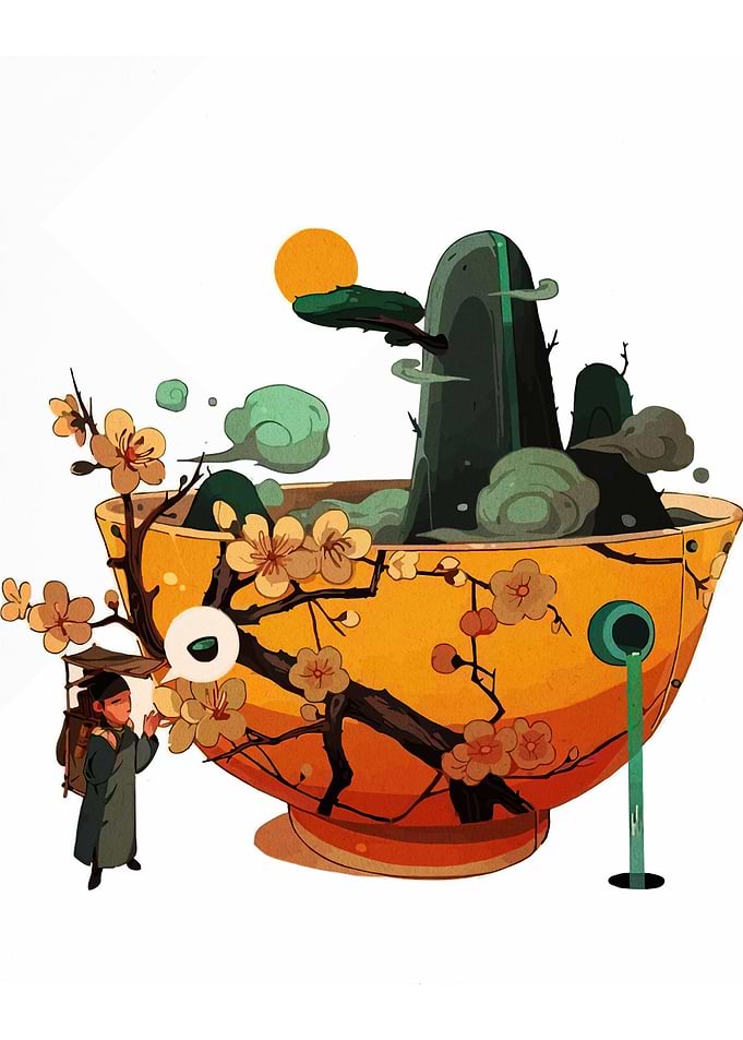 Bowl Landscape with Traveler
