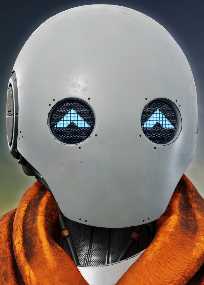 Robot Head with Orange Scarf caretaker