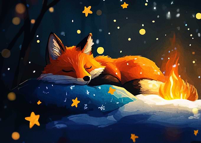 Sleeping Fox with Stars and Fire