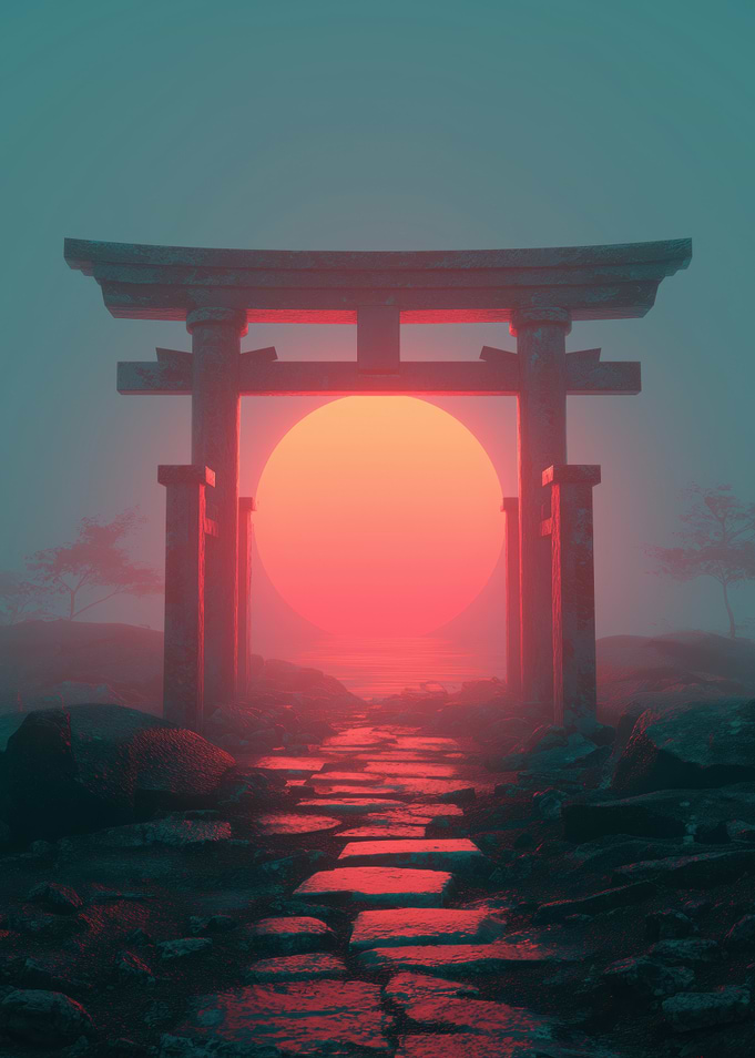Retro Torii Gate Sunset
