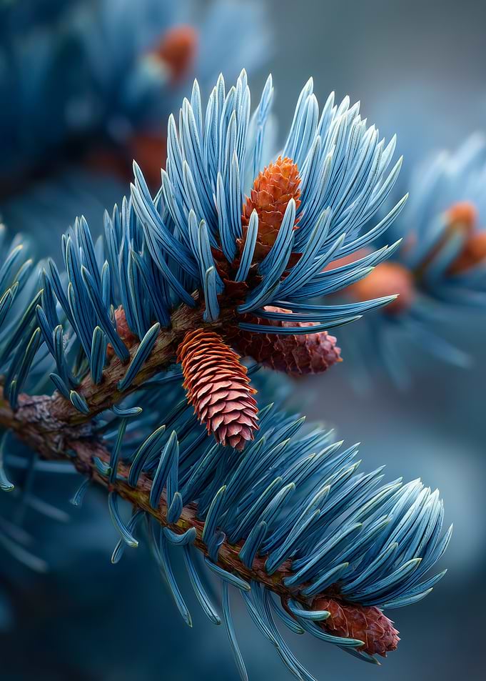 Blue Spruce Branch with Pine Cones | Winter forest minimalist print