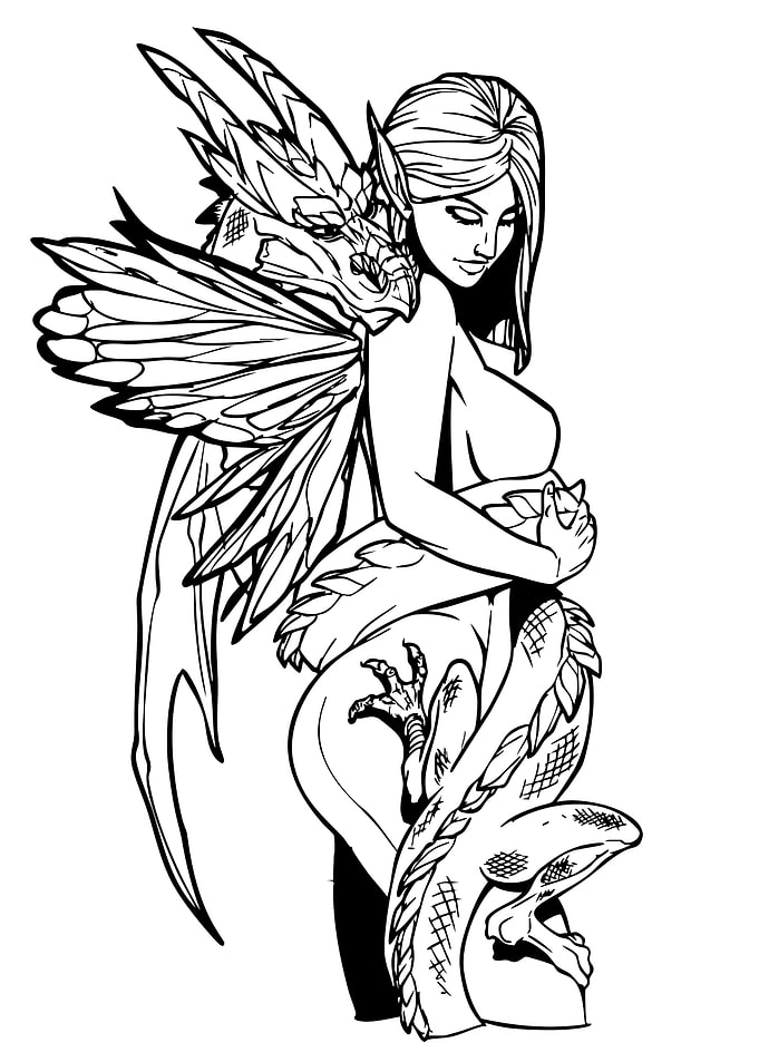 Dragon and Fairy Line Art