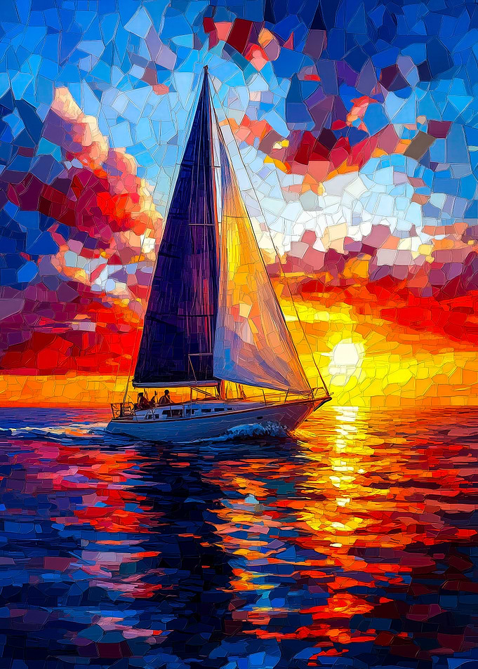 Sailboat at Sunset Mosaic Art