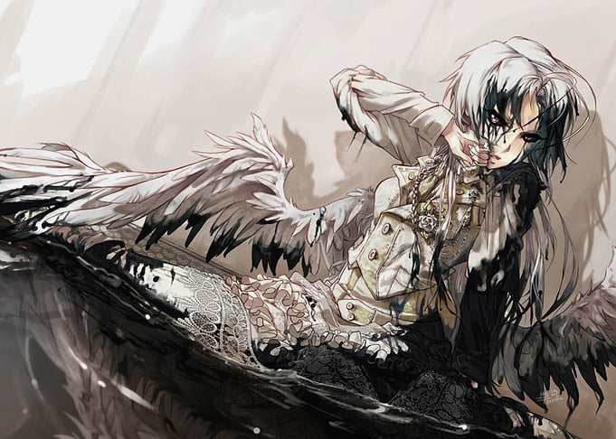 Winged Figure in Monochrome Art