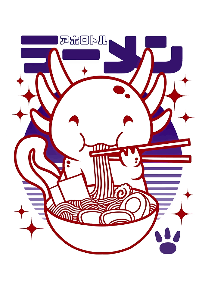 Axolotl eating ramen