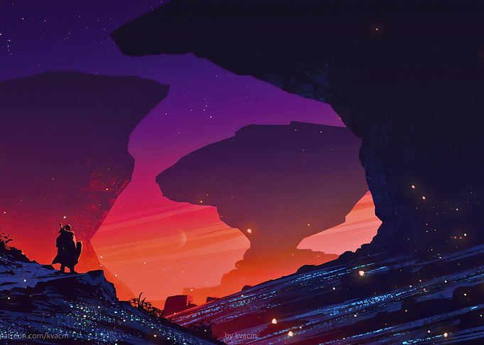 Fantasy Landscape with Knight Silhouette