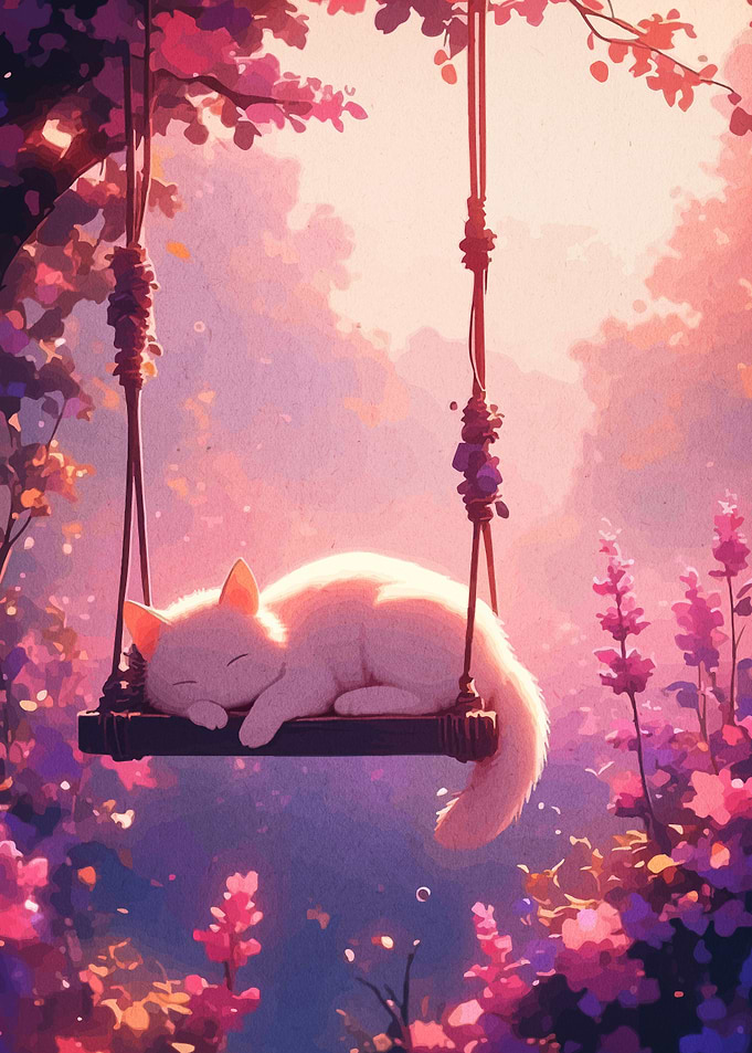 Sleeping Cat on Swing in Garden