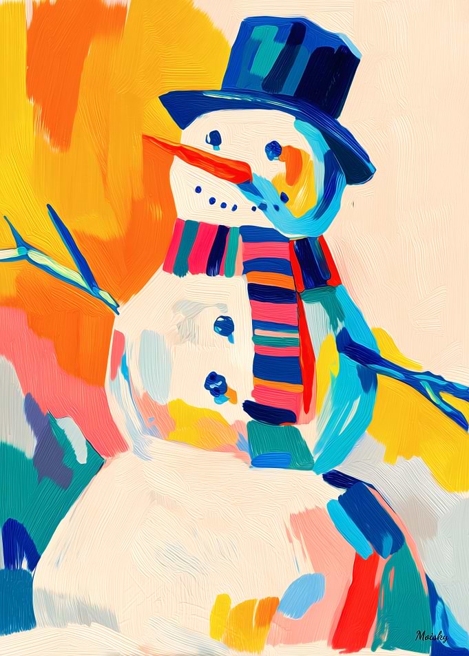 Vibrant Fauvist Snowman Christmas Art