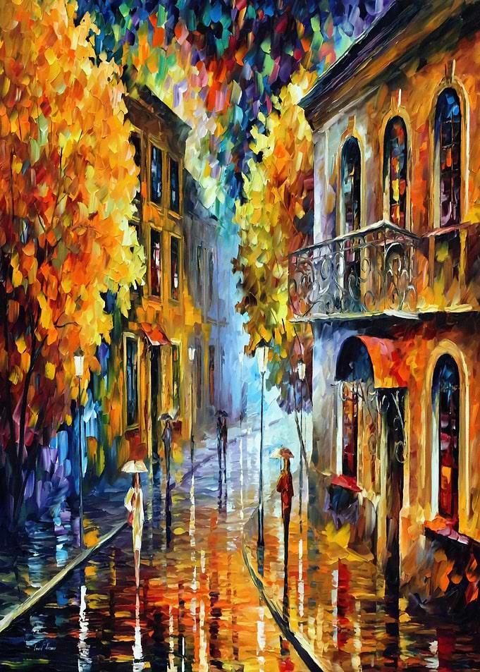 Rainy City Street Painting