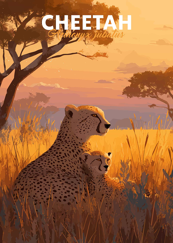 Cheetah Family in the Savannah