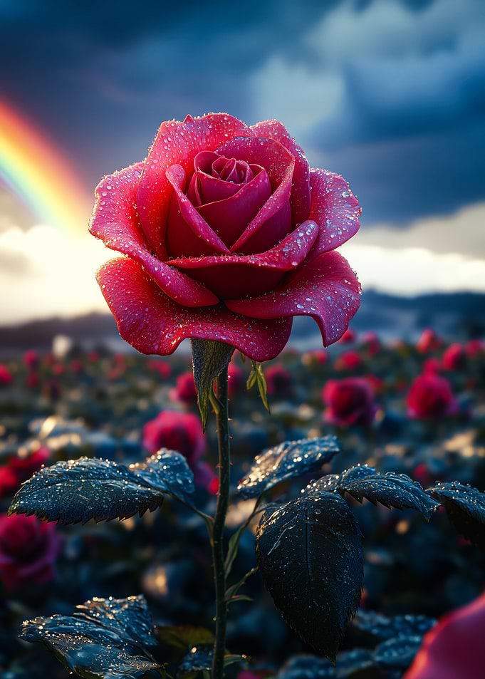 Red Rose with Rainbow