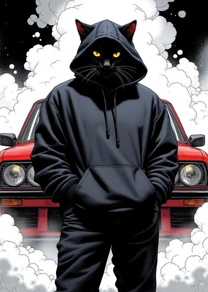 Street Racing Black Cat with a Red E30