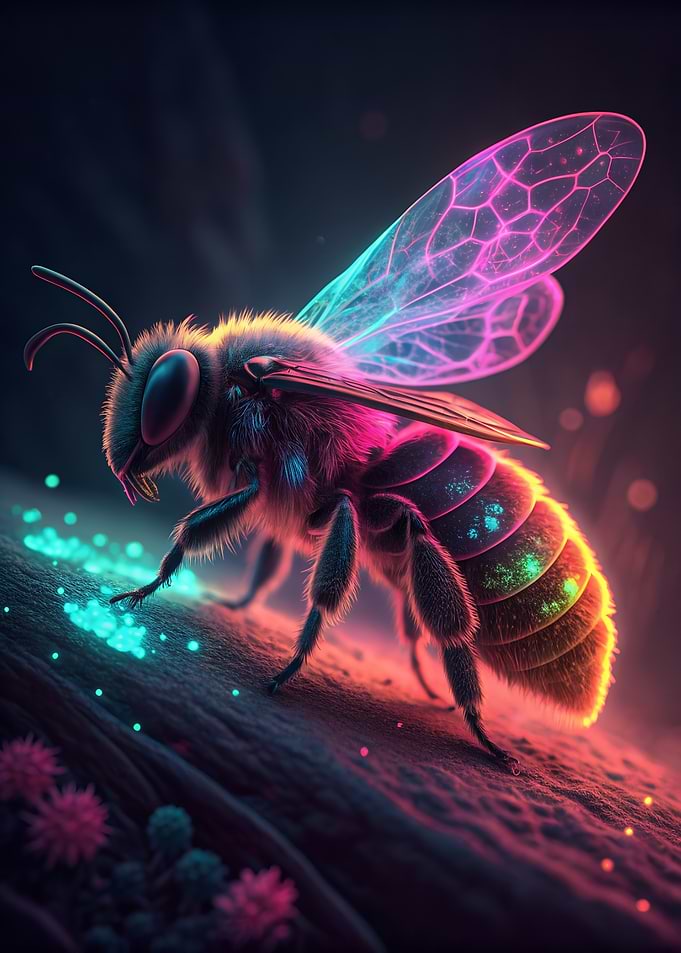 Neon Bee on a Branch
