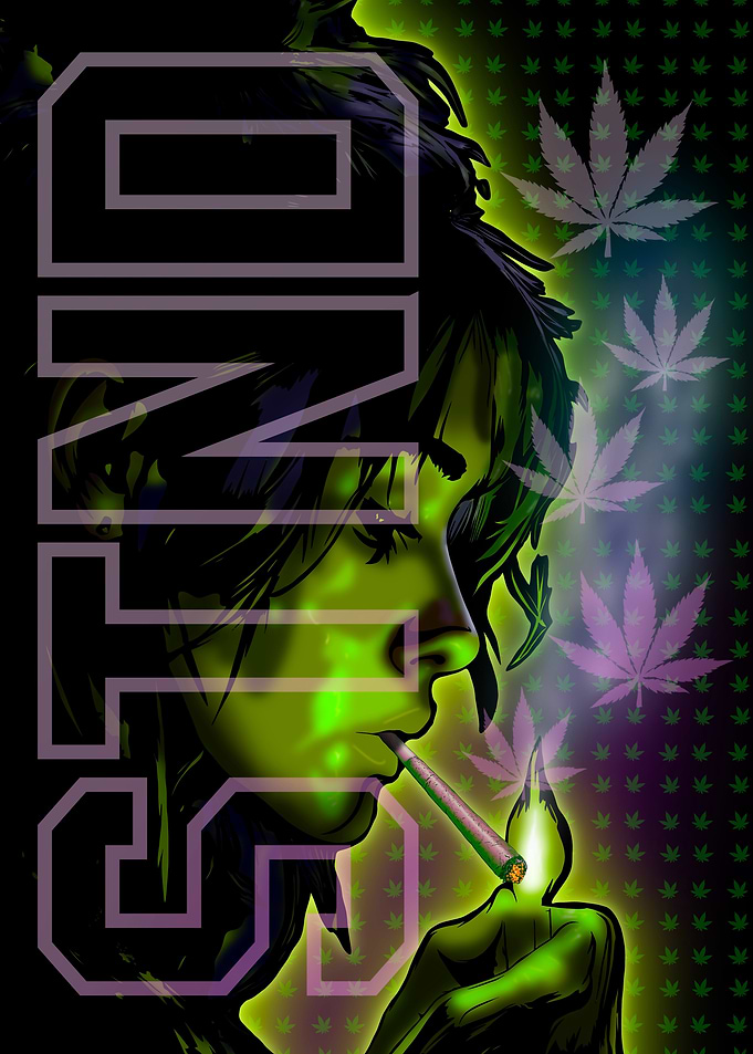STND Woman Lighting a Spliff – Green Glow Weed Art Design | GrizzlySlapz Premium Stoner Artwork