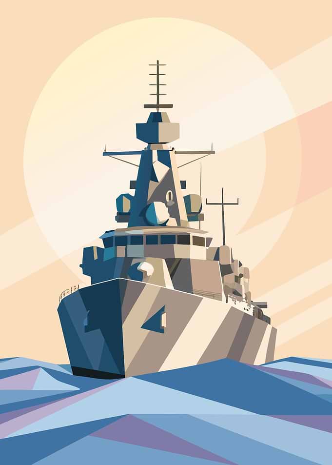 Pixelated Military Ship on the Water