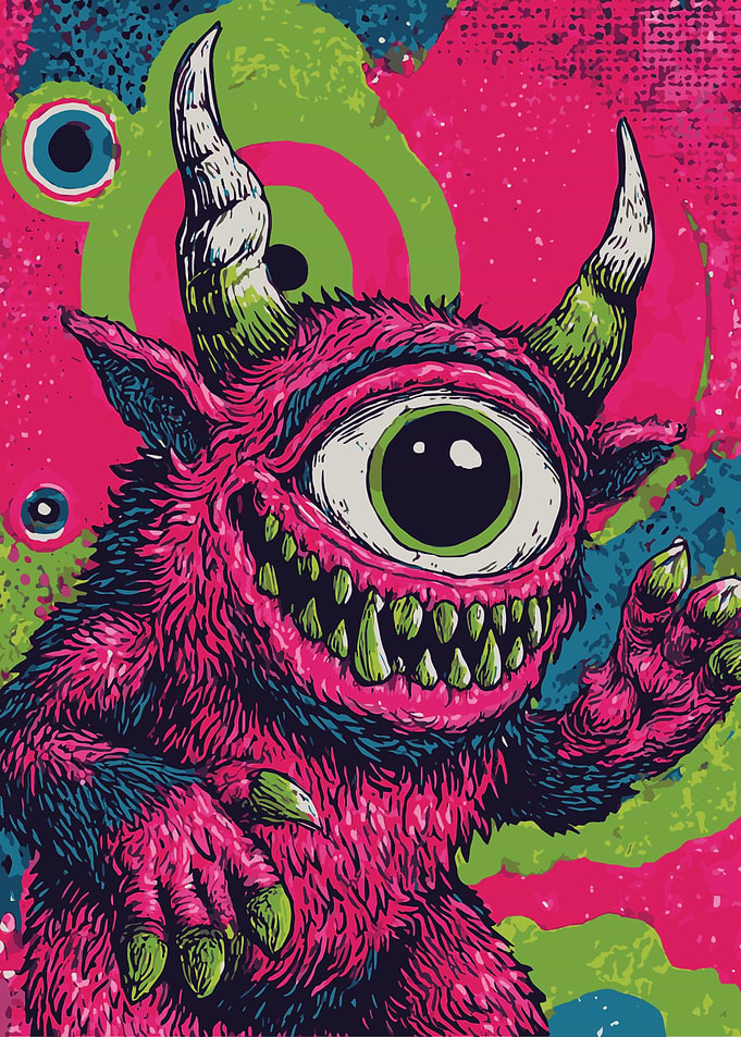 One-Eyed Monster with Horns and Smile