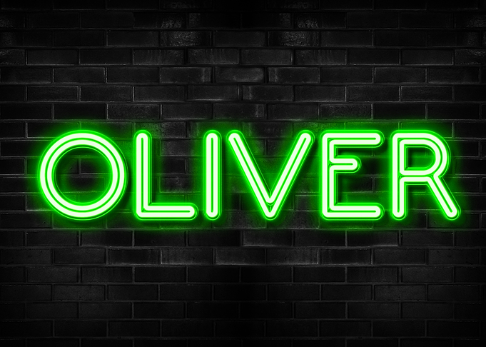 Oliver Neon Sign on Brick Wall