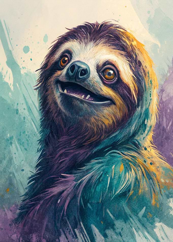 Watercolor Sloth Portrait