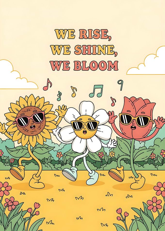 Dancing Flowers Cartoon Illustration